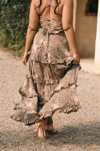 Lillee Tiered Maxi Dress - Olive Print - XL - Image 38