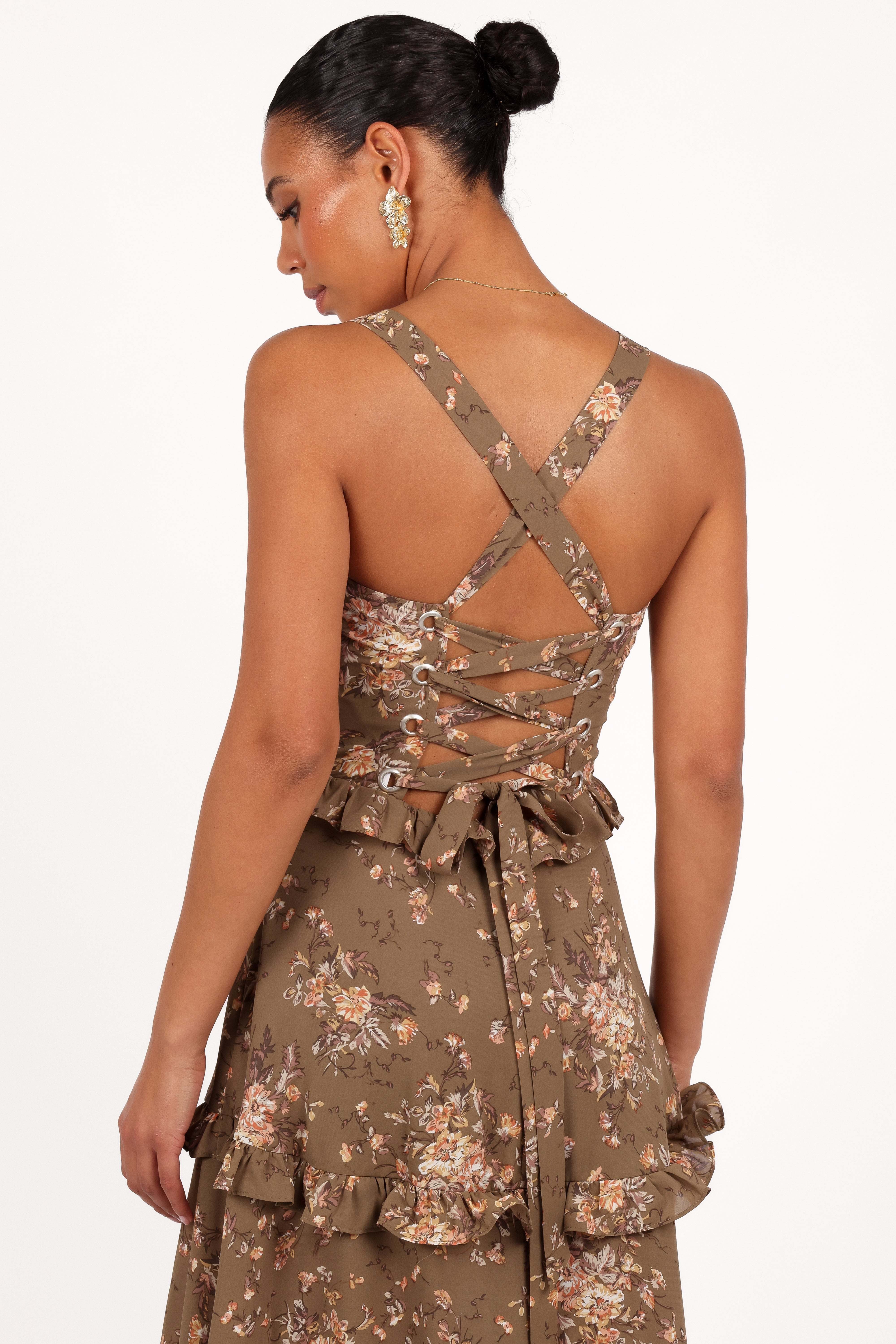 Lillee Tiered Maxi Dress - Olive Print - XL - Image 40