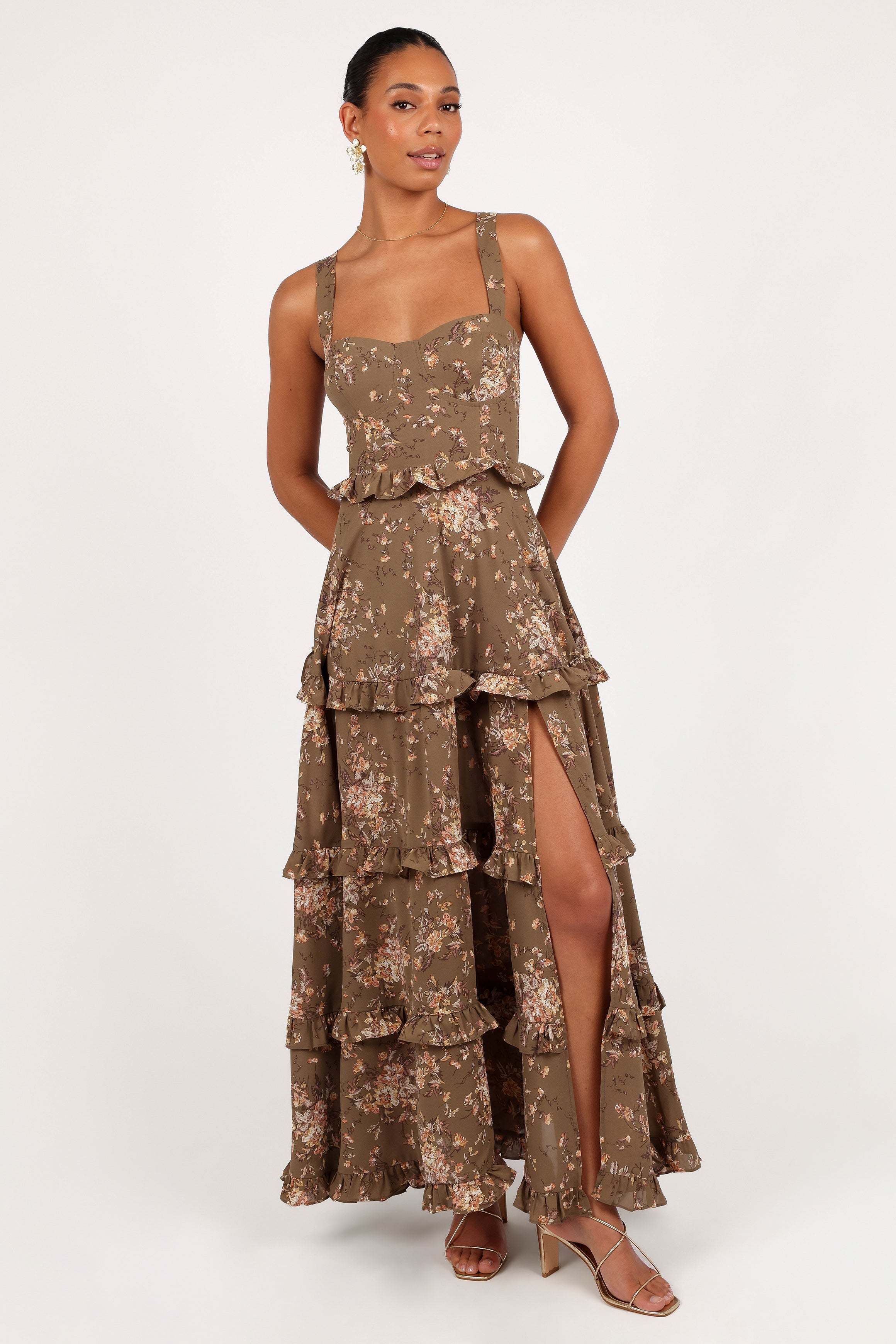Lillee Tiered Maxi Dress - Olive Print - XL - Image 39